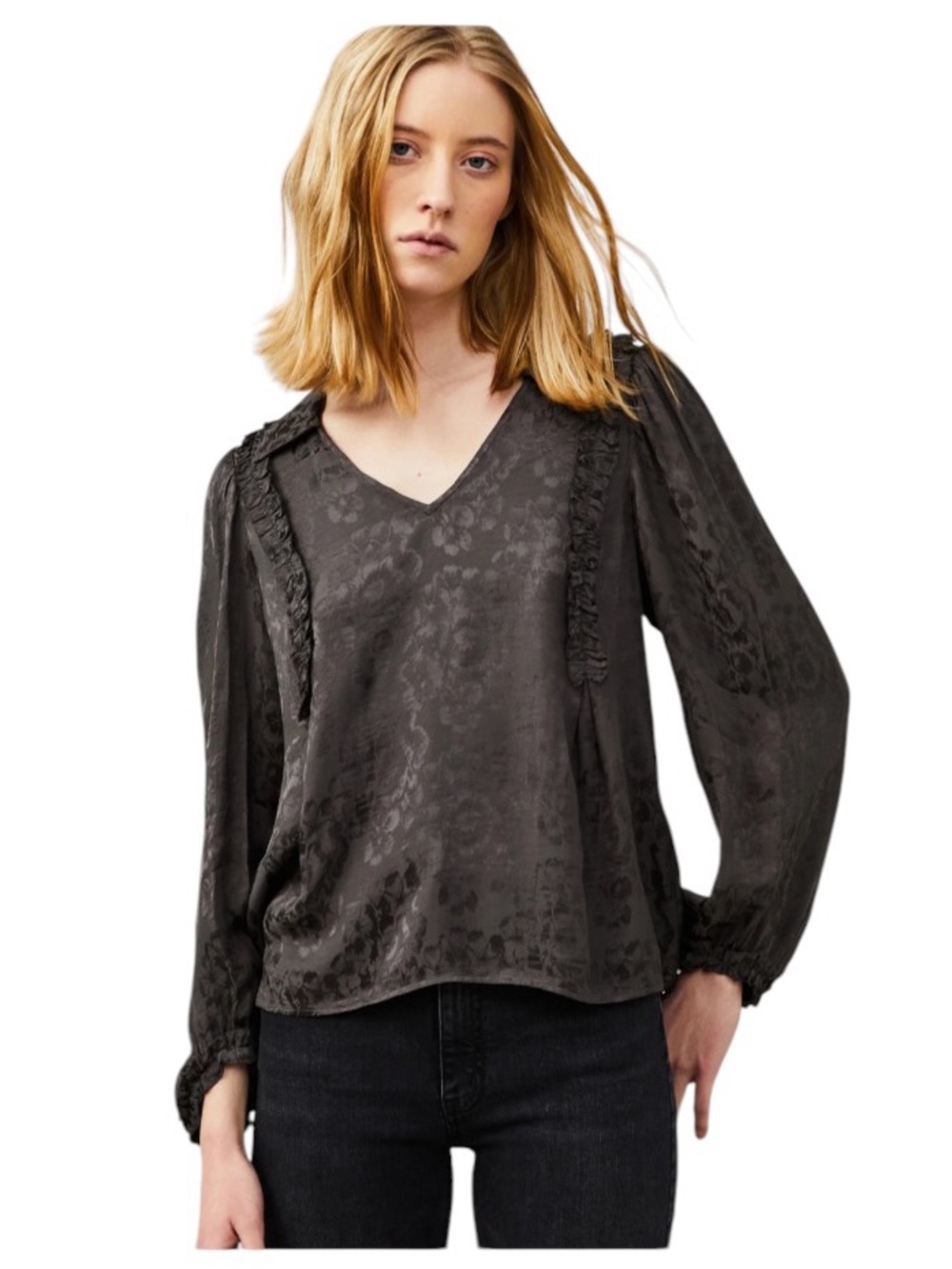 π€ πππ πππππ Black Floral Jacquard Blouse πππ Boho Luxe - Picture 1 of 10